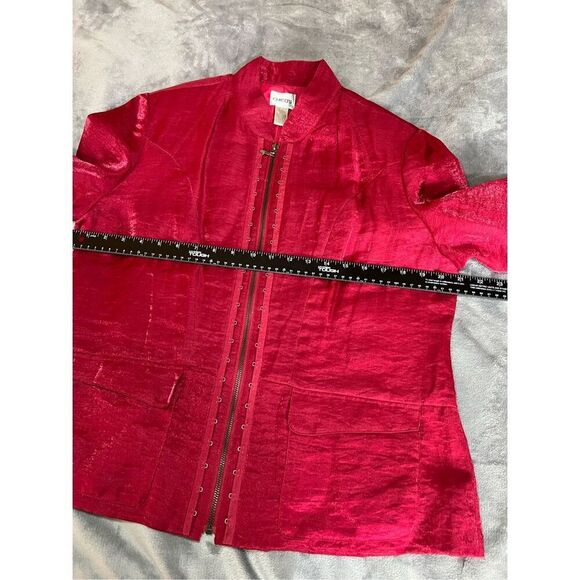 Chico's Blazer Womens 2 Large Red Hooked Neva Linen Blend Full Zip Long Sleeve - Picture 5 of 9